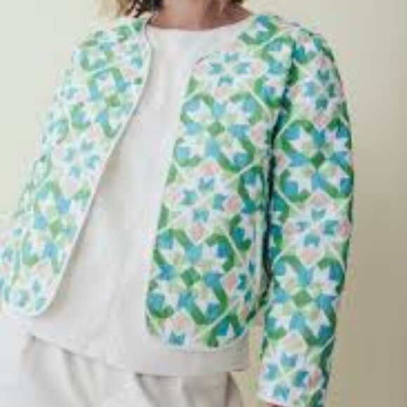 NWT MELISSA NEPTON Women's Rosalyn Soft Green Patchwork Jacket Size M - Picture 1 of 5